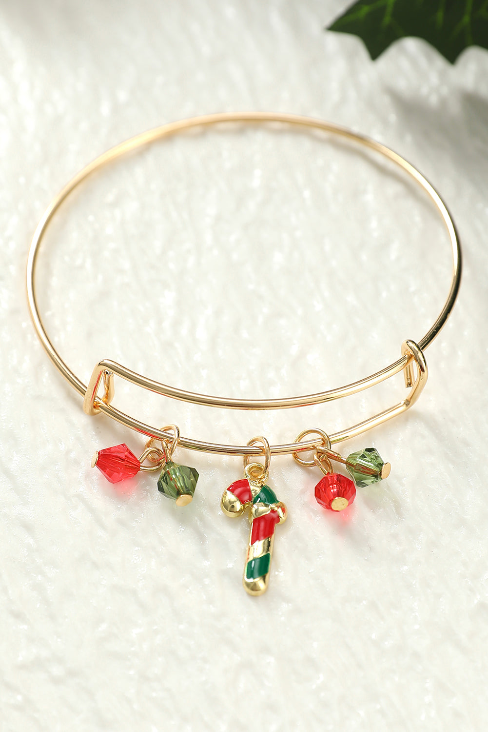 Gold Christmas Candy Cane Beading Pendant Bracelet