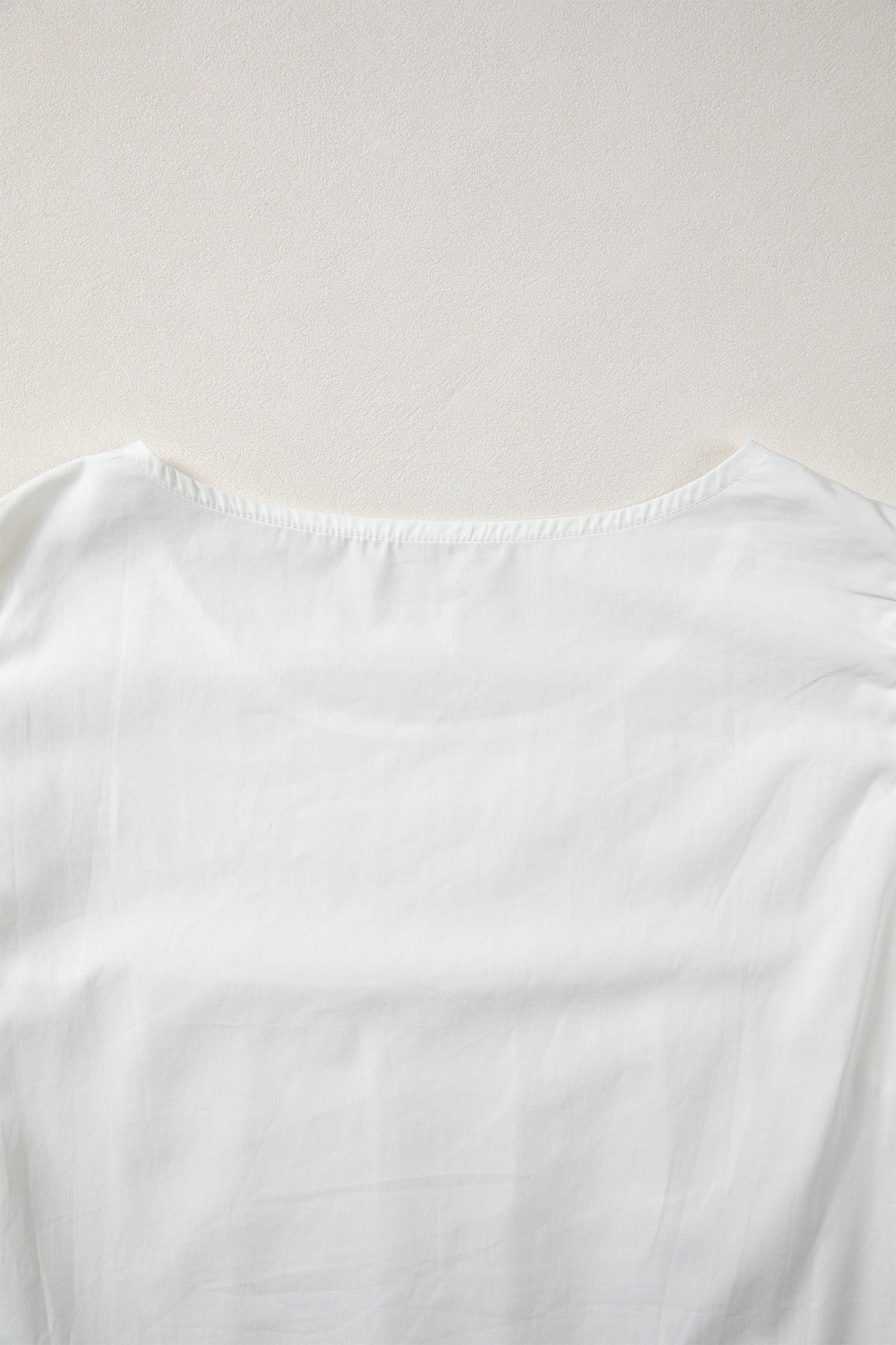 White Lace Detail Flutter Sleeve Pleated Round Neck Blouse