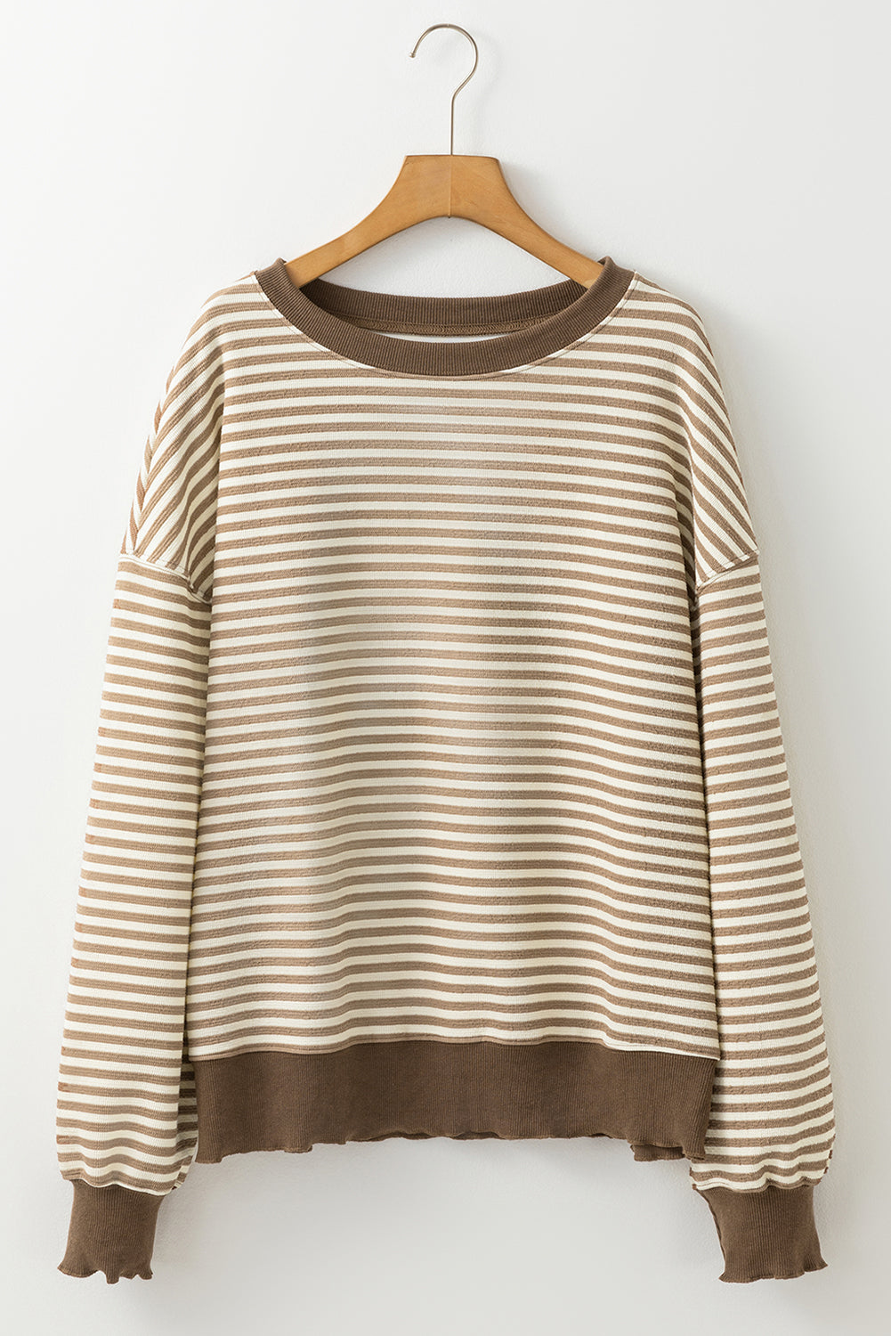 Brown Stripe Loose Drop Shoulder Long Sleeve Top