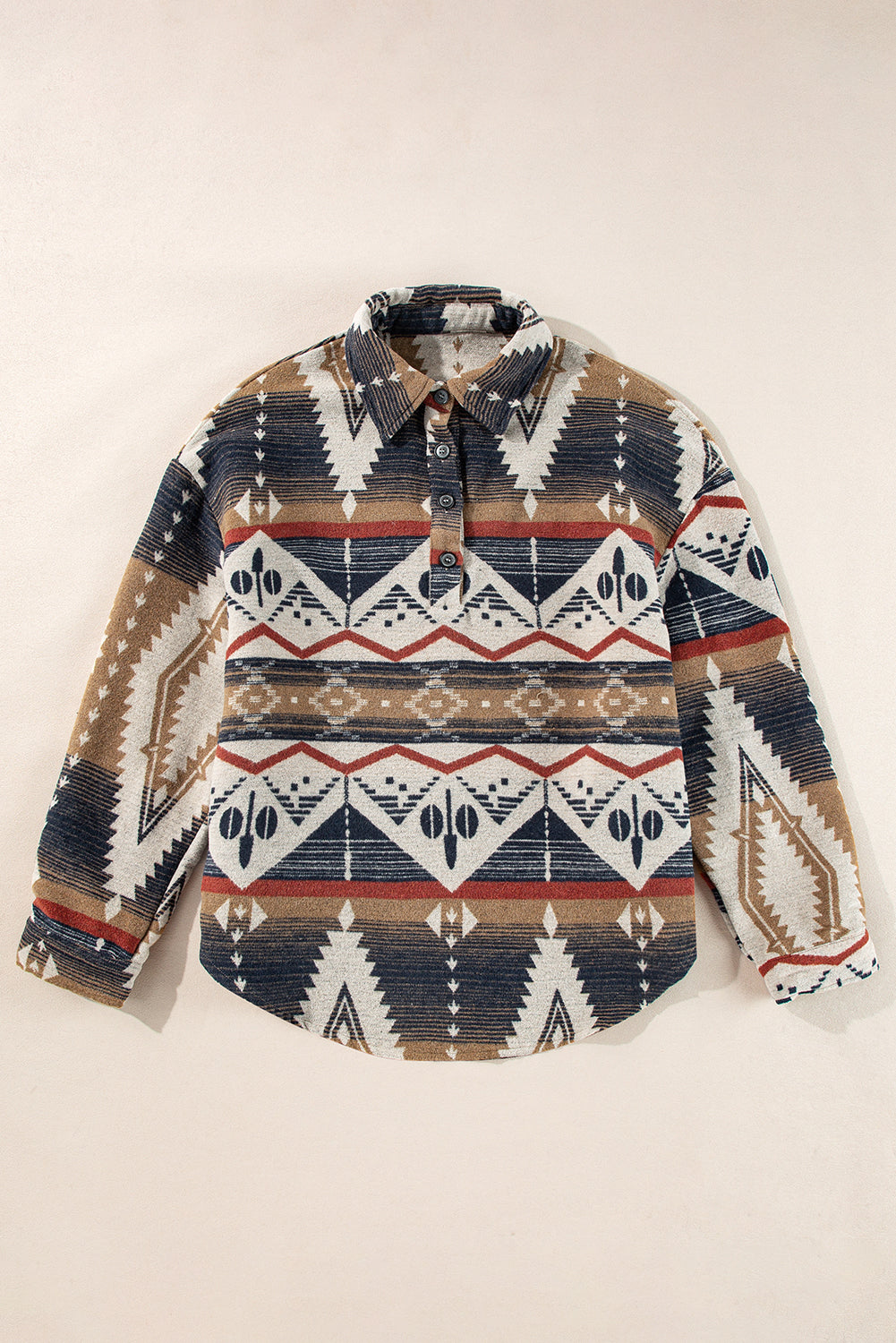 Brown Western Aztec Collared Button-up Sweatshirt