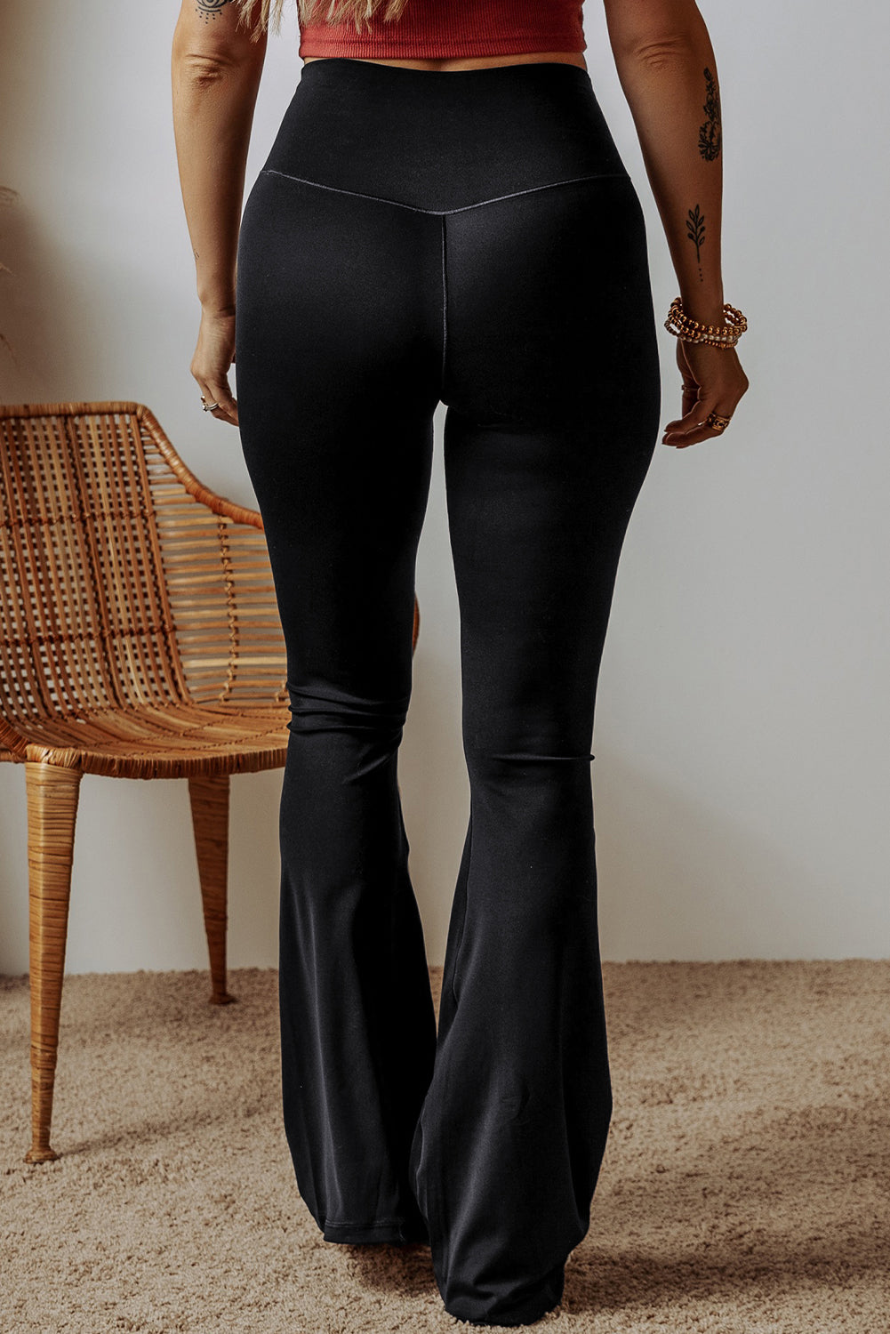 Black V Shape High Waist Flared Leggings