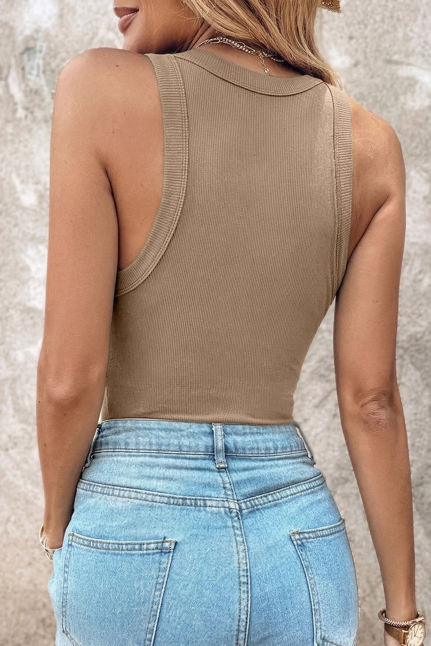 Black Slim Ribbed Padded Tank Top