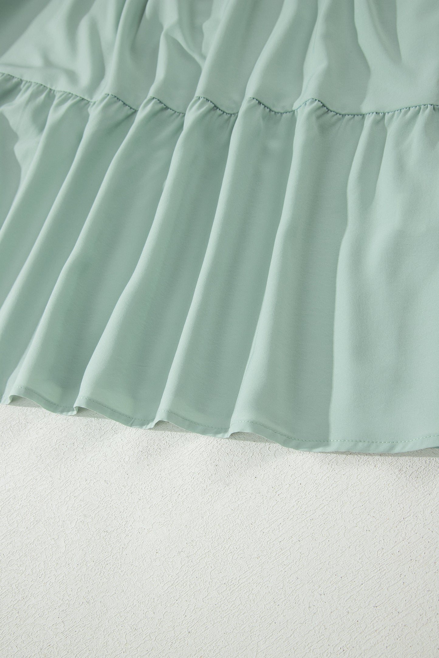 Clearly Aqua Solid Color V Neck Short Puff Sleeve High Waist Tiered Maxi Dress