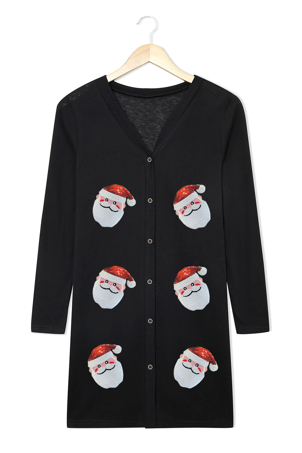 Black Sequined Santa Claus Button Up Cardigan