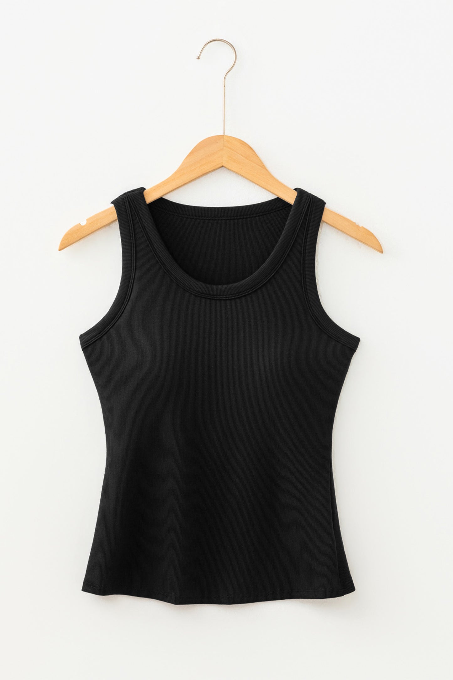 Black Slim Ribbed Padded Tank Top