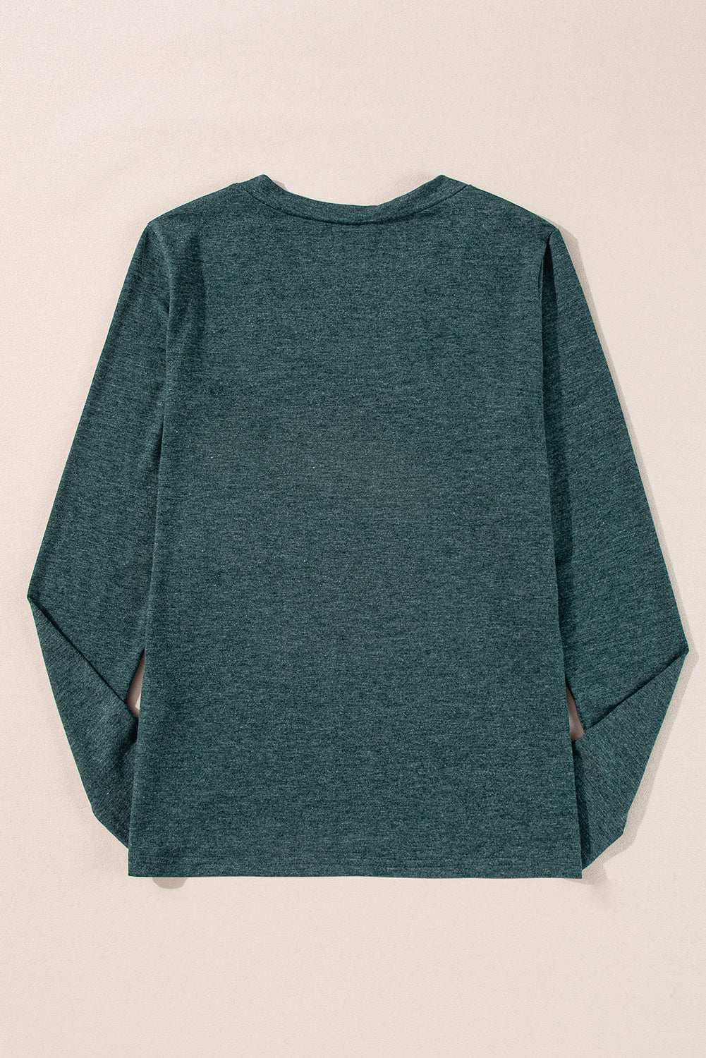 Mist Green Solid Color Long Sleeve V Neck Top