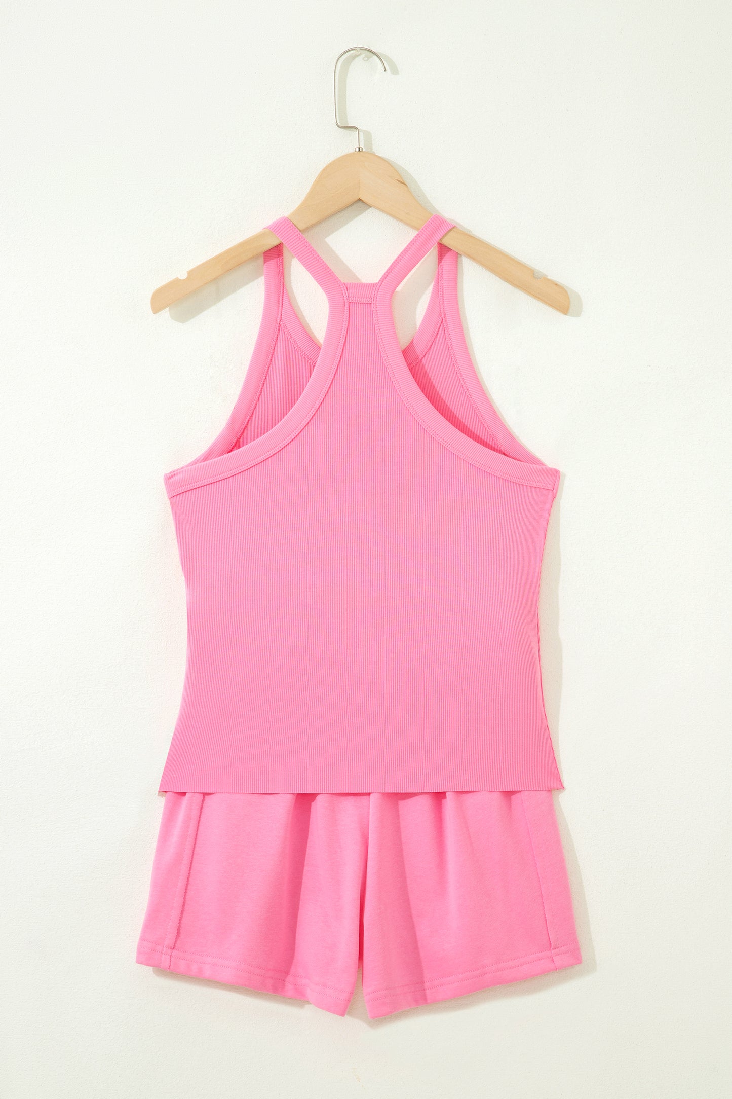 Sachet Pink Slim Tank Top Elastic High Waist Shorts 2pcs Outfit